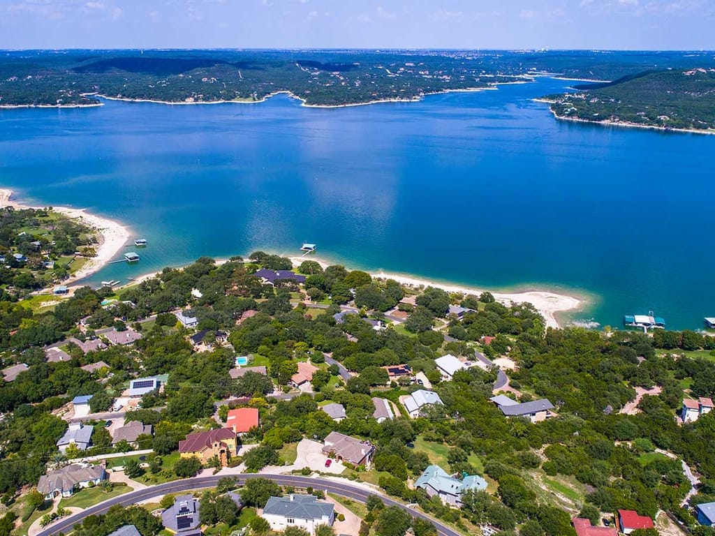 Lakeway homes stepping down the hillside toward Lake Travis