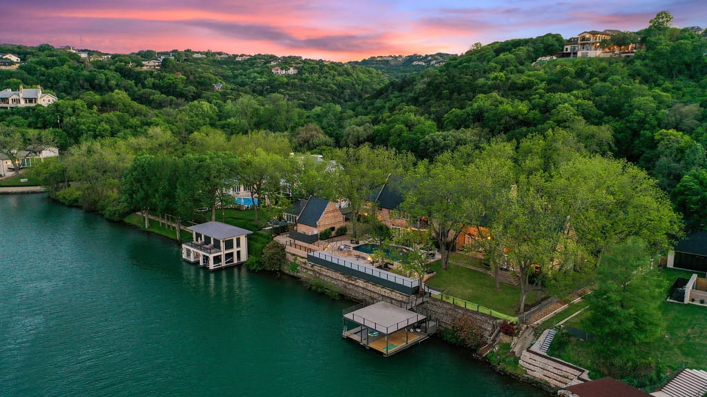 Lake Austin at dusk, seen from the water